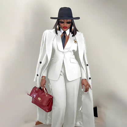 Modern Women's Suit New 3 Piece Pants Sets Blazer+Trousers+Overcoat Office Commute Elegant Style Banquet Dinner Formal Wear
