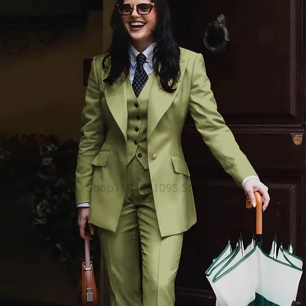 Fashion Single Breasted Women's Suits Blazer Luxury Regular Length 3 Piece Jacket Vest Pants Outfit Formal Lady Clothing Costume