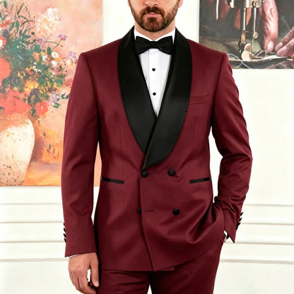 Men Suit Black 2 Pieces Double Breasted With Black Lapel For Wedding Birthday Banquet Party Business Work Office Jacket Pants