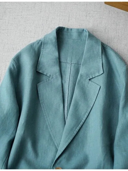 Elegant Long Sleeve Women's Linen Suit Jacket Thin Outerwear New Spring Fashion Ladies' Classic Versatile Pure Cotton Blend