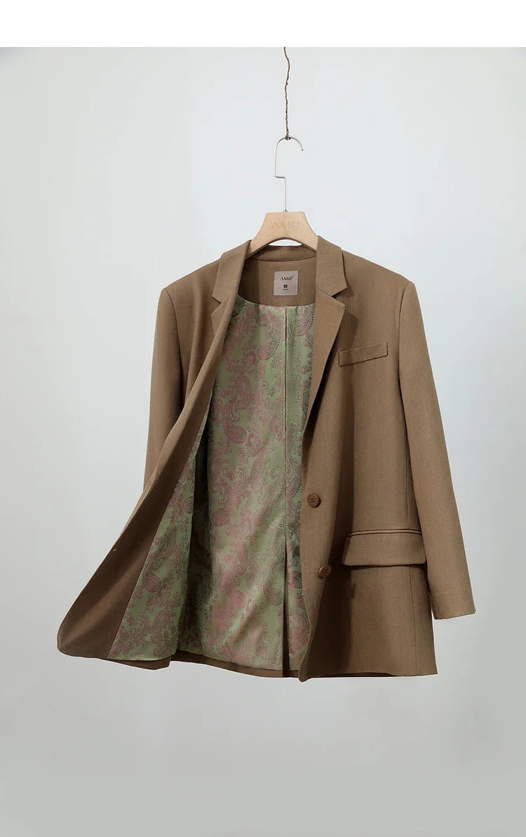 Women's Jacket 2025 Autumn New Commuter Elegant Solid Loose Top Women Long Sleeves Single Breasted Blazer Ladies 12553060