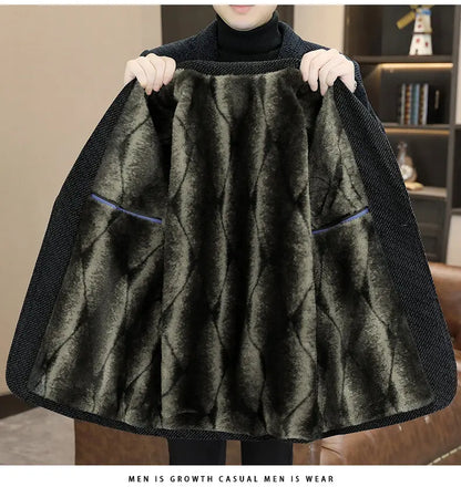 Middle-aged and young business suits, golden mink fleece casual Chenille woolen jackets for men in autumn and winter, with added
