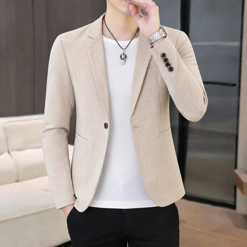 Men's Single-Breasted Blazer Smart Casual Slim Fit Jacket for Men Spring Autumn Blue Khaki Black