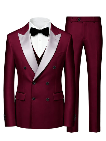 Men's Double Breasted 3 Piece Suit – Slim Fit Tuxedo Set for Weddings & Formal Events