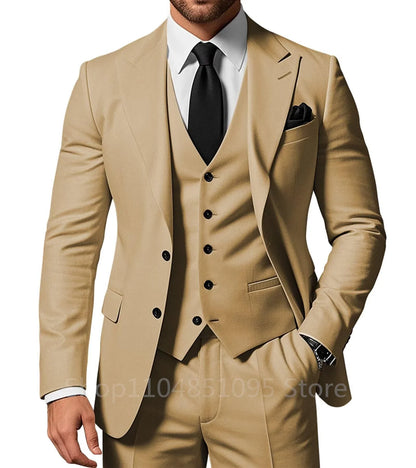 Costume de Mariage Homme Formel Solide - Marié, Garçon d'Honneur, Fête, Bal, Affaires, Bureau - Ensemble 3 Pièces : Blazer, Gilet, Pantalon