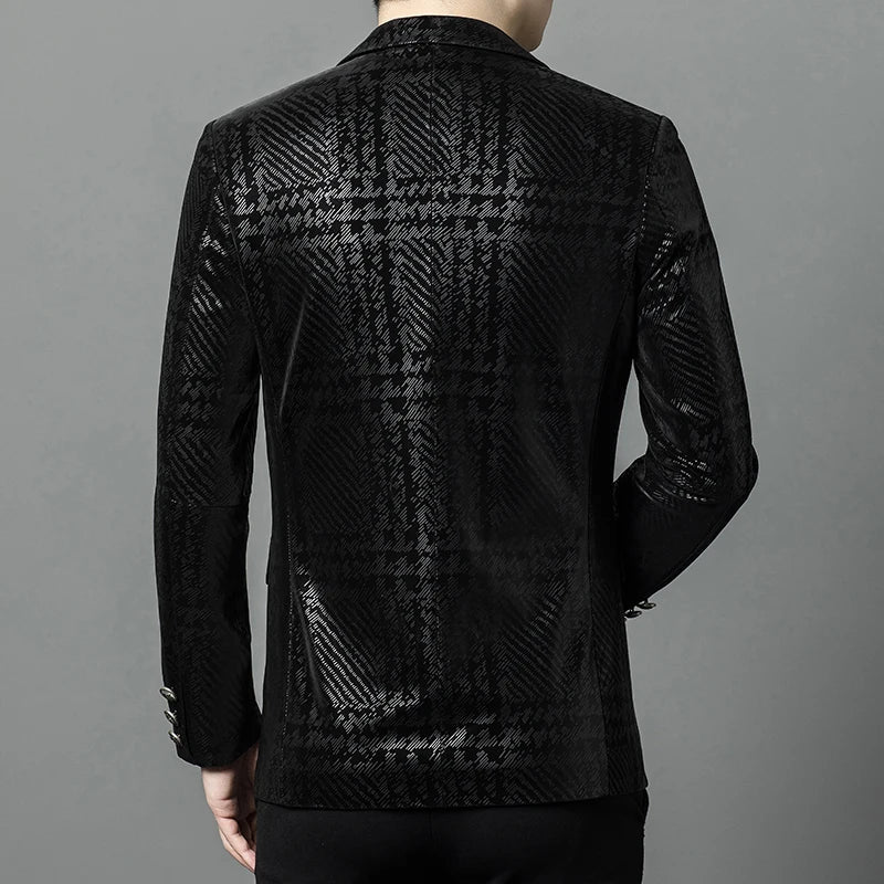Men's Black Sheepskin Leather Blazer Single Breasted Oversized Winter Biker Style