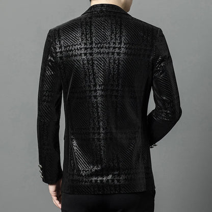 Men's Black Sheepskin Leather Blazer Single Breasted Oversized Winter Biker Style
