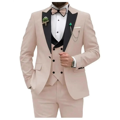 Slim Fit Peaked Lapel Formal Men Suits Solid Business Wedding Tuxedo Fashion Groom Outfit with Blazer Vest Pants for Prom Dinner