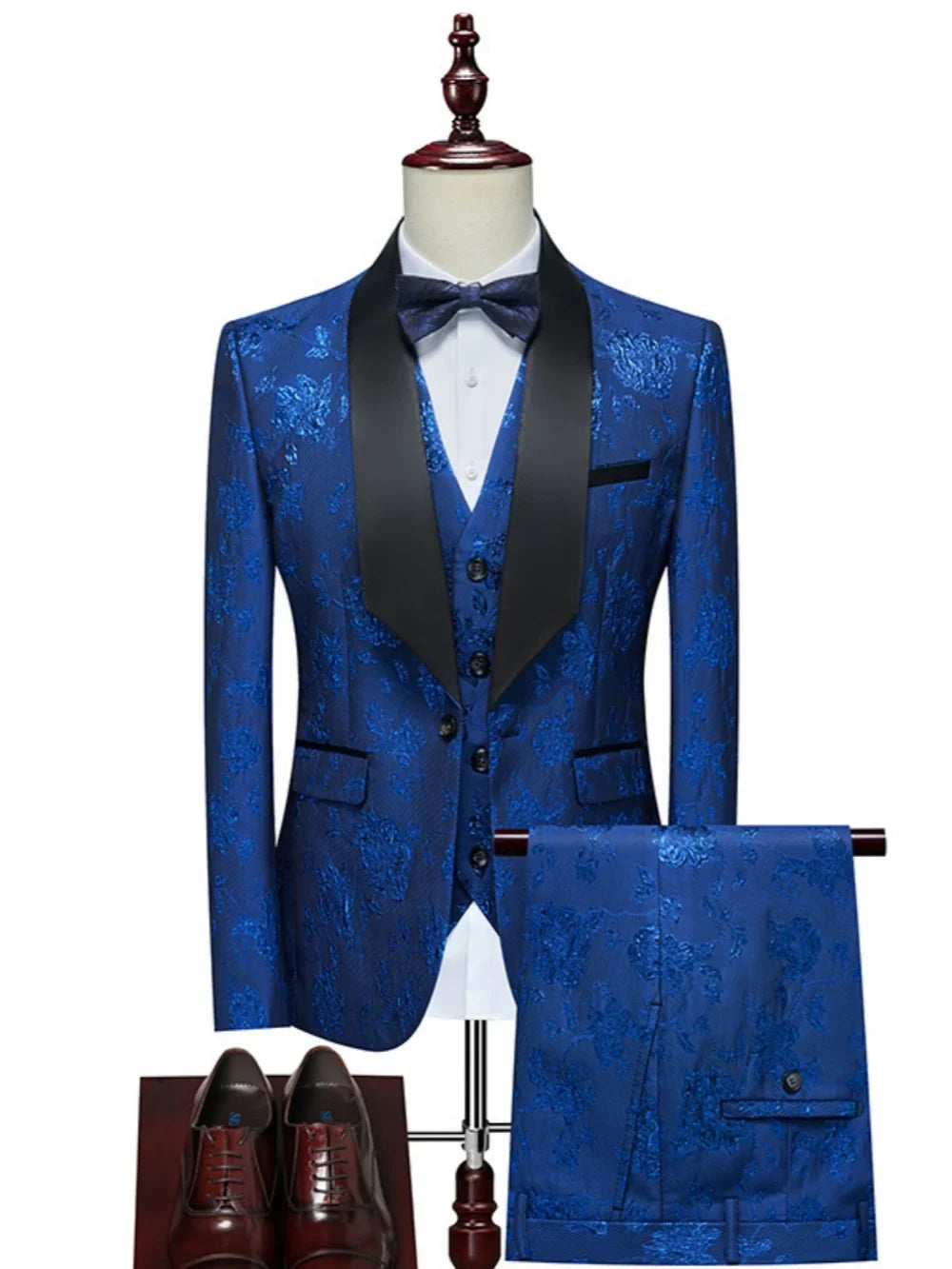 Luxurious Patterned Suit Set 3 Pieces For Men High Quality Man Suits Wedding Groom Sets Plus Size Long Sleeved Tuxedo On Sale