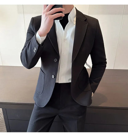 Plus Size 7XL-M ( Jacket+Pant）Autumn Winter Thickened Starry Sky Woolen Suit High Quality Slim Fit Business Social Casual 2 Pcs