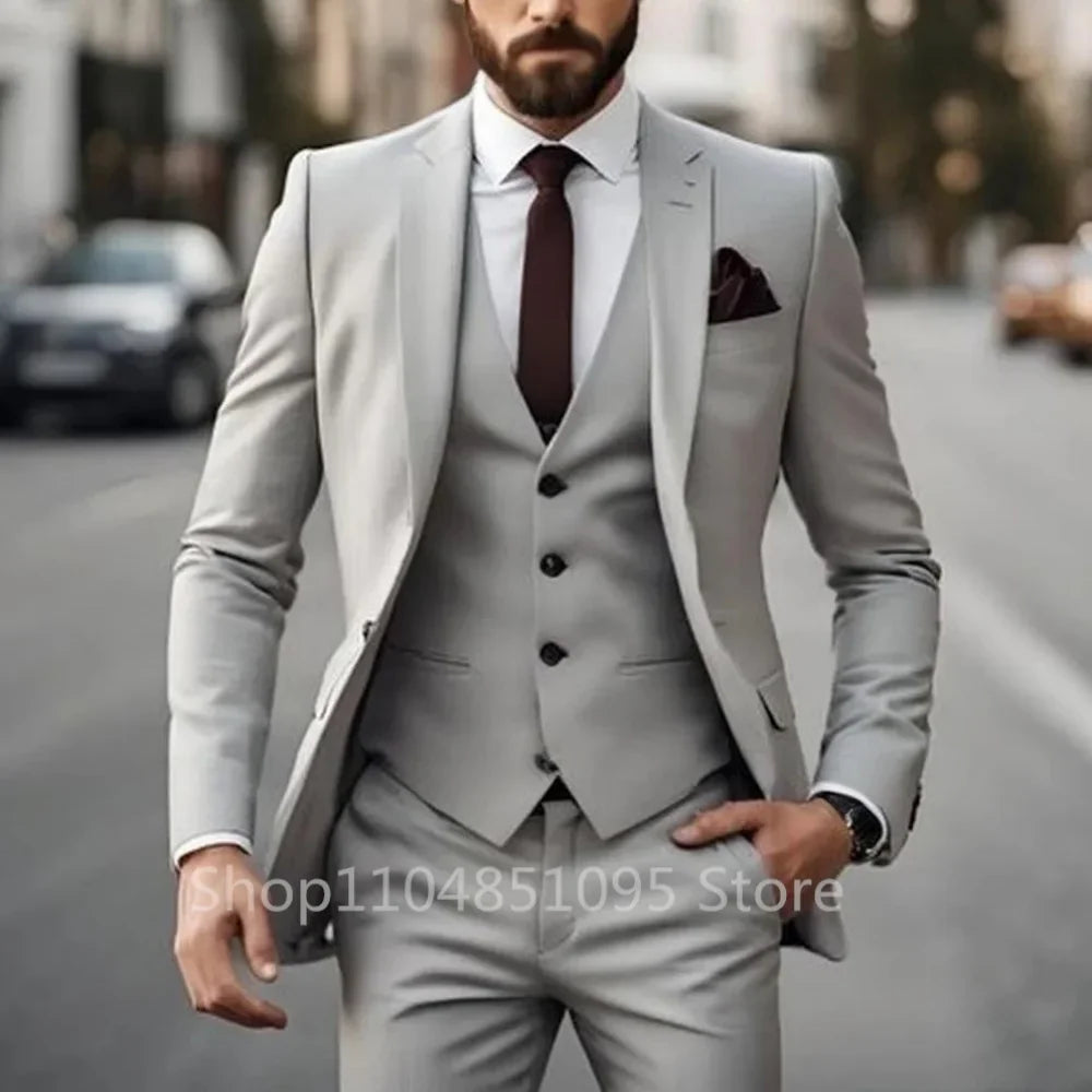 Men's 3-Piece Slim Fit Suit – Blazer, Vest & Pants Set for Wedding & Business