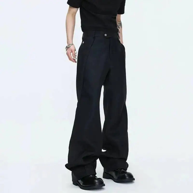 2026 Spring Patchwork Design Cross Collar Solid Color Casual Jacket Men Fashion Elegant Temperament Straight Pants JY6553