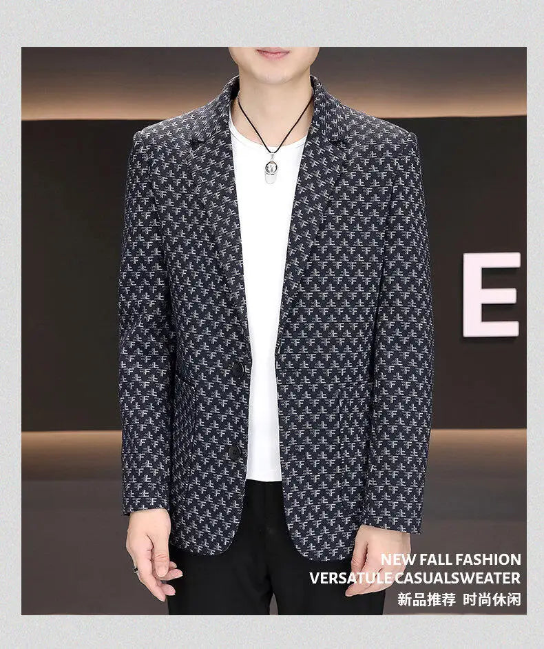 2025 Spring Autumn Letter Printed Suit Jackets Men Korean Fashion Slim Fit Blazer Masculino Casual Business Social Dress Coats