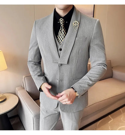 High Quality Casual Business Suit Set Men Slim Fit Social Wedding Groom Formal Set 3 Piece Set (jacket+vest+pant）men Clothing