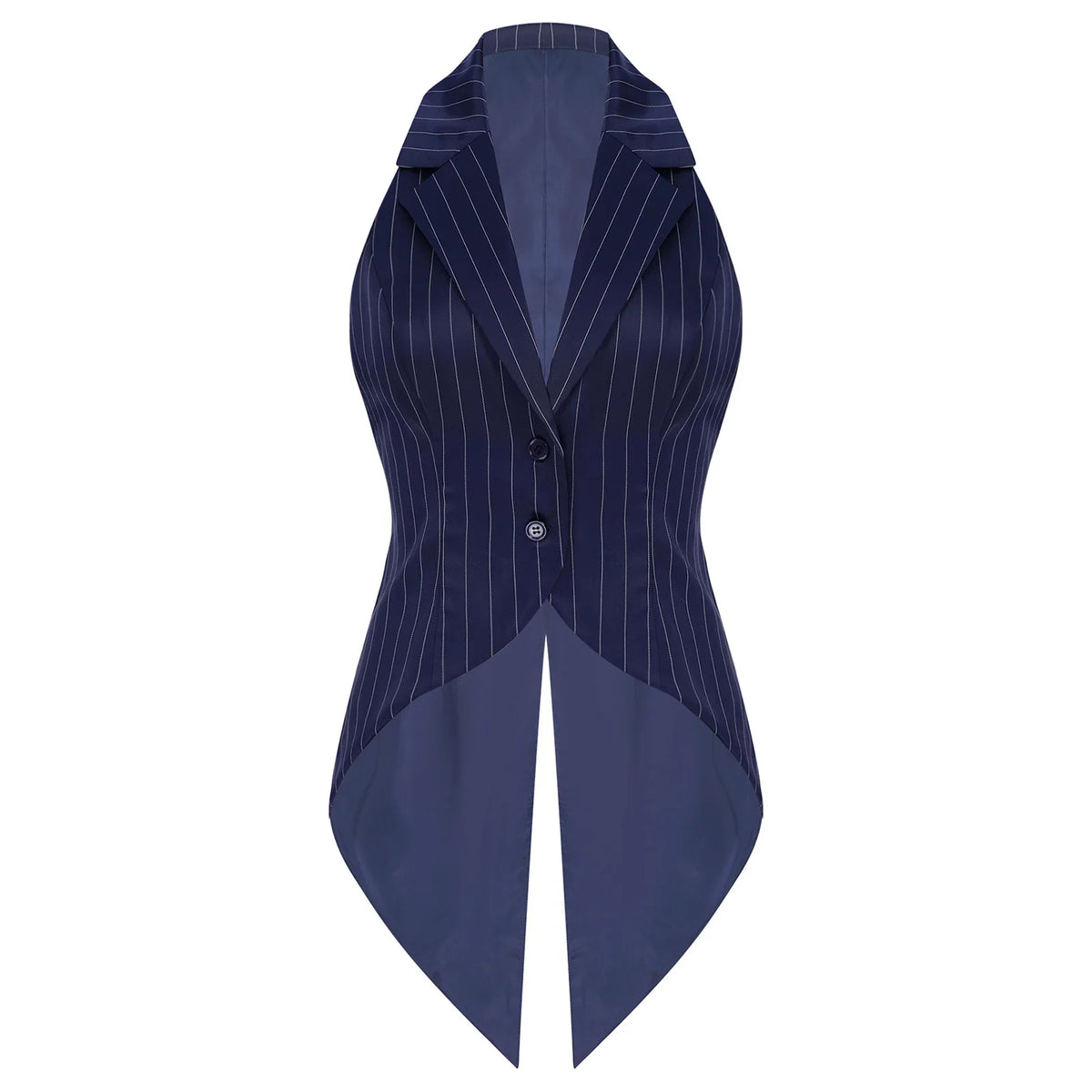 Women Striped Tailcoat Vest Waitress Waistcoat Sleeveless Jazz Dance Swallowtail Jacket Tuxedo Halloween Magic Cosplay Costume