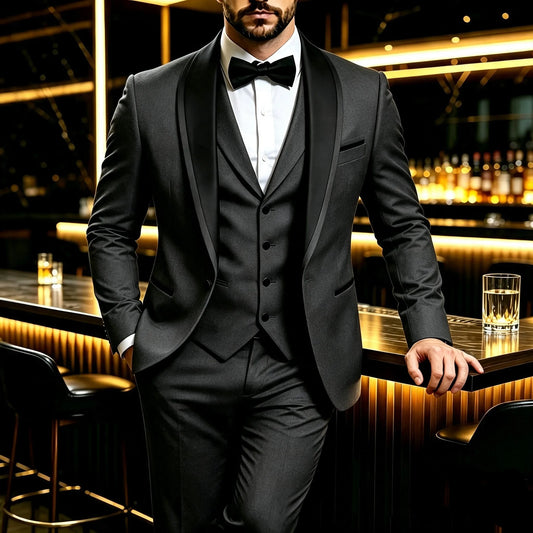 men's three piece suit, slim fit jacket with vest and pants, wedding party set