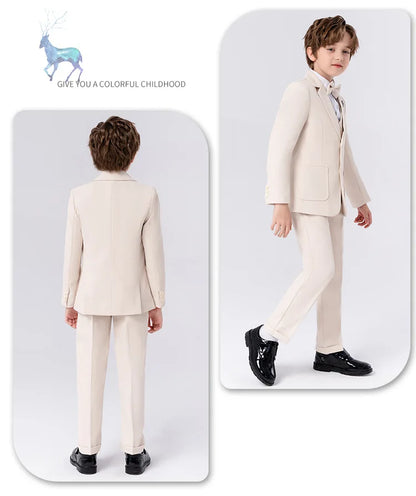 Gentleman Kids Slim 4Pieces/Set Jacket Vest Pants Bowtie Party Dress Children Ceremony Photograph Suit Boys Performance Costume