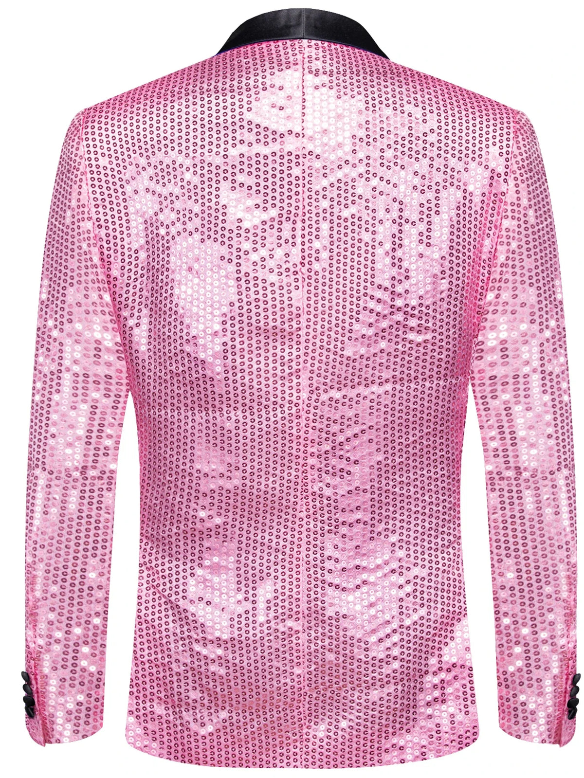 Pink Sequin Mens Party Suit Blazer, Black Satin Shawl Lapel Slim Fit Tuxedo Jacket Wedding Club Night Event Outfit