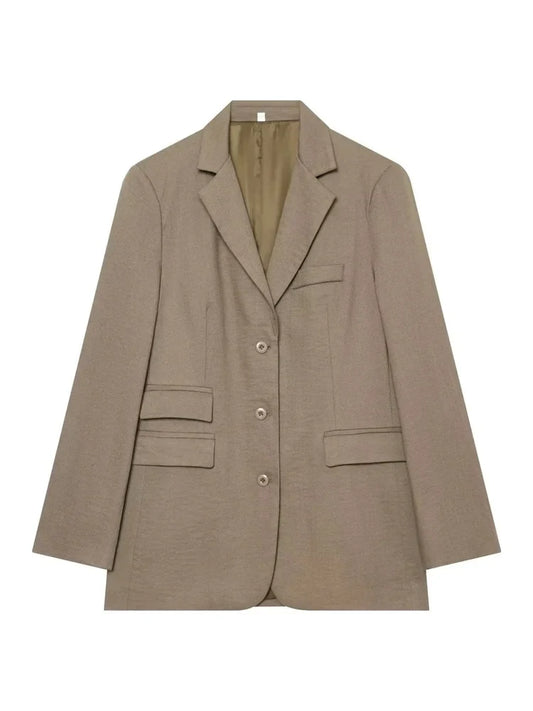 Women Oversized Blazer Single Breasted Lapel Long Sleeve Loose Suit Jacket Elegant Casual Office Lady Outerwear