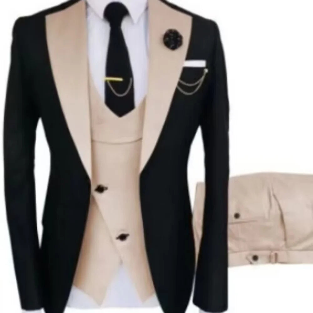 Men's Three-Piece Suit Single Breasted Straight Fit for Business and Formal Occasions