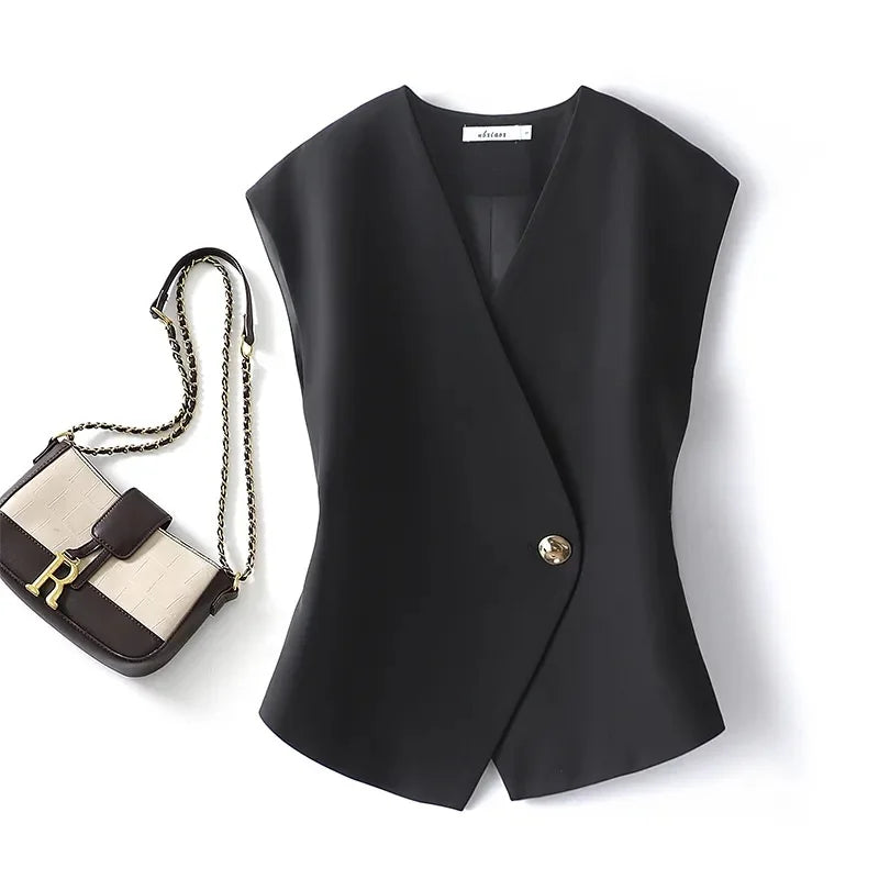 2026 Spring Autumn Short Vest Women Korean Slim Sleeveless Jacket Casual With lining Blazer Waistcoat Female Tops Chaleco Mujer