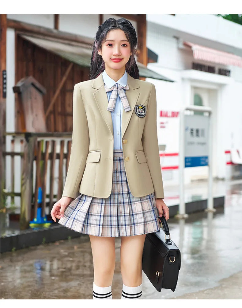 College Style Women's Suit2024New Autumn Small Stature Elegant Campus Suit OutfitjkUniform Suit Dress Set