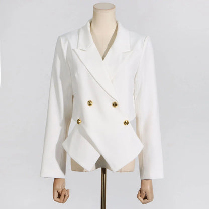 Women Trend Blazer Notched Collar Double Breasted Slimming Elegant Niche Irregular Fashion Jacket New Spring Autumn HK20370