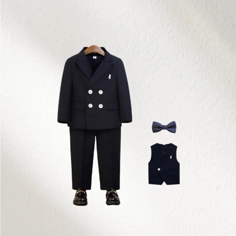Boys Spring Autumn Double-breasted Suit Set Boys Elegant Wedding Suits Children Piano Host Speech Chorus Performance Costume