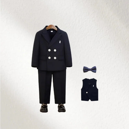 Boys Spring Autumn Double-breasted Suit Set Boys Elegant Wedding Suits Children Piano Host Speech Chorus Performance Costume