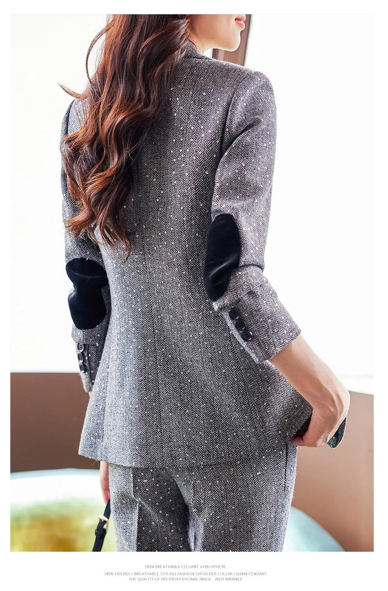 High Quality Fabric Women Business Suits With Pants and Blazer Coat Professional Autumn Winter Office Ladies Pantsuits Blazers