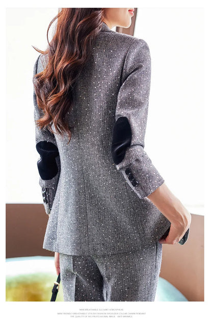 High Quality Fabric Women Business Suits With Pants and Blazer Coat Professional Autumn Winter Office Ladies Pantsuits Blazers