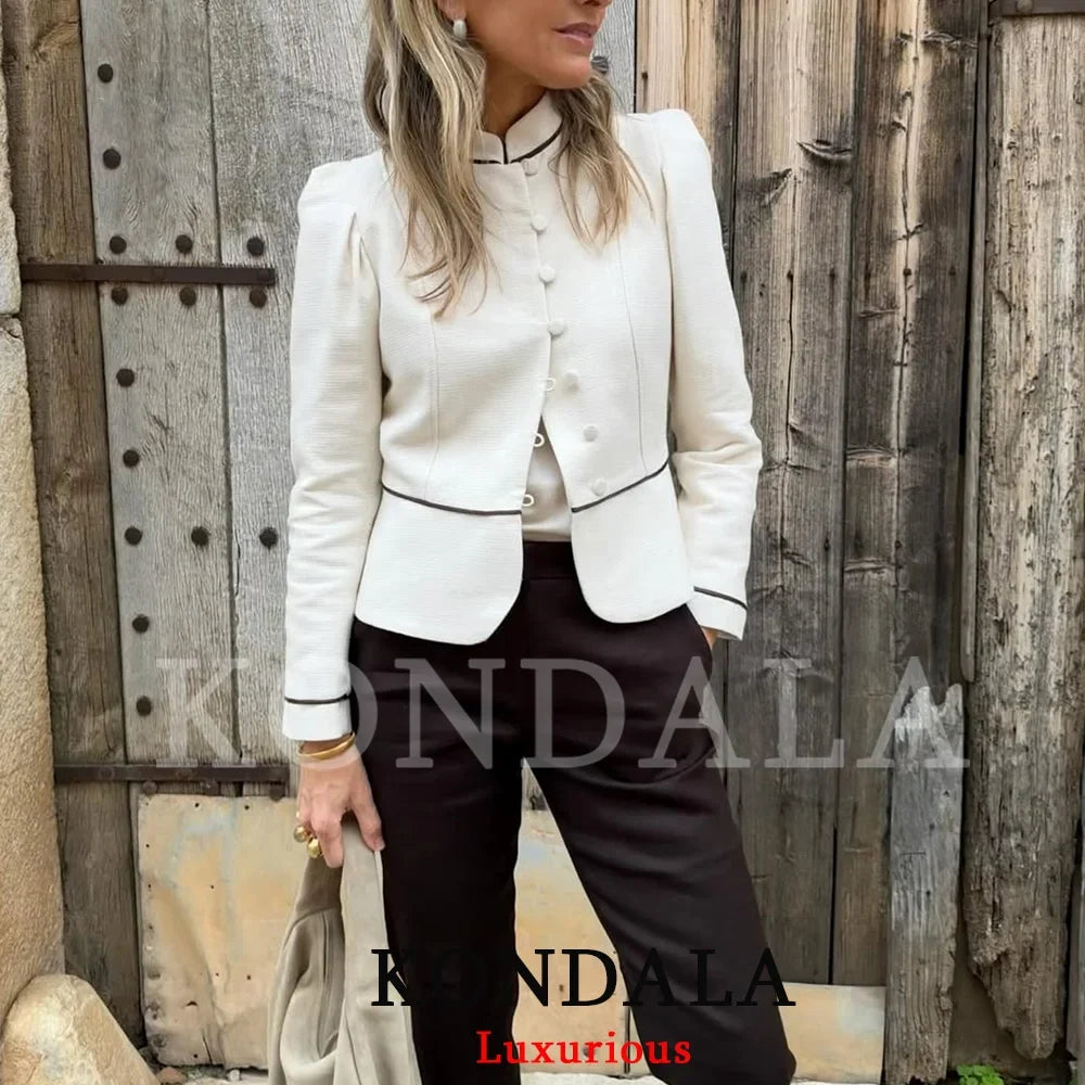 Holiday Casual Elegant Women Slim Blazer Patchwork Stand Collar Single Breasted Blazer Fashion 2026 Spring Summer Blazer