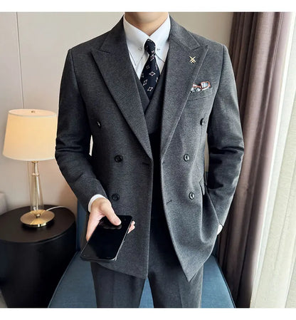 (Jacket+Pant) Autumn Winter Thickened Woolen Suit 2025 New High Quality Slim Business Tuxedo Fashion Wedding Social Suits