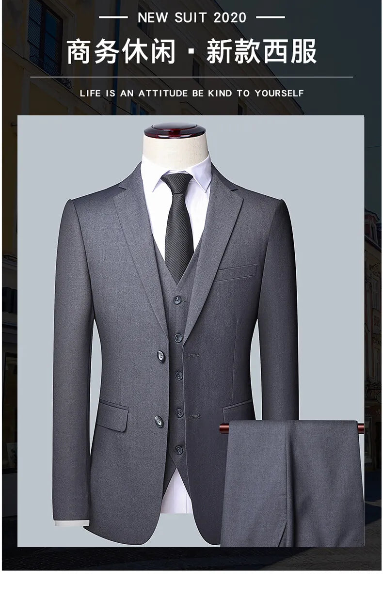 Men's 3-Piece Wedding Suit – Single Breasted, Smart Casual, Blue/Black/Gray – All Seasons