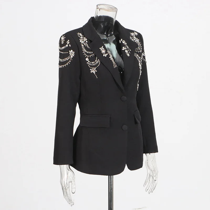 Autumn New Women Stylish Blazer Heavy Craft Beaded Studded Diamonds Single Breasted Elegant Temperament Fashion Coat HK9958