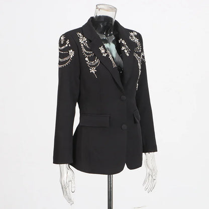 Autumn New Women Stylish Blazer Heavy Craft Beaded Studded Diamonds Single Breasted Elegant Temperament Fashion Coat HK9958