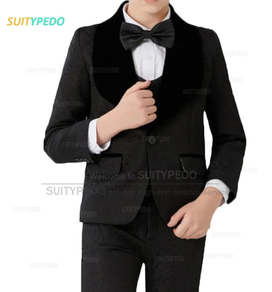 Classic Luxury Suit For Kids Boys Printing Jacket Vest Pants 3 Pieces Children School Activity Host Costume Wedding Party Tuxedo