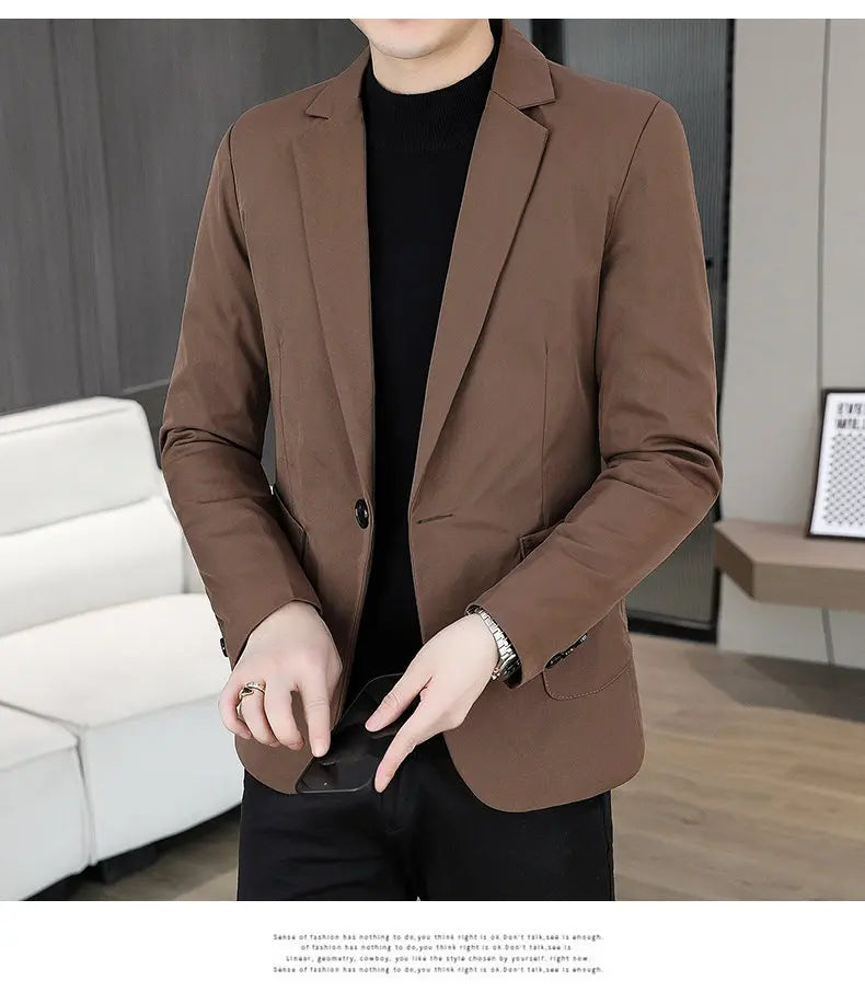 Blazer Men's Business Gentleman Wedding Fashion Best Man Solid Color Slim Fit Casual Mink Velvet with Cotton Thickened Blazer