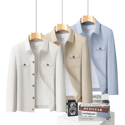 Spring and Autumn Lightweight Jacket Coat - Fashionable and Versatile Cotton Shirt Suitable for Young and Middle-Aged People