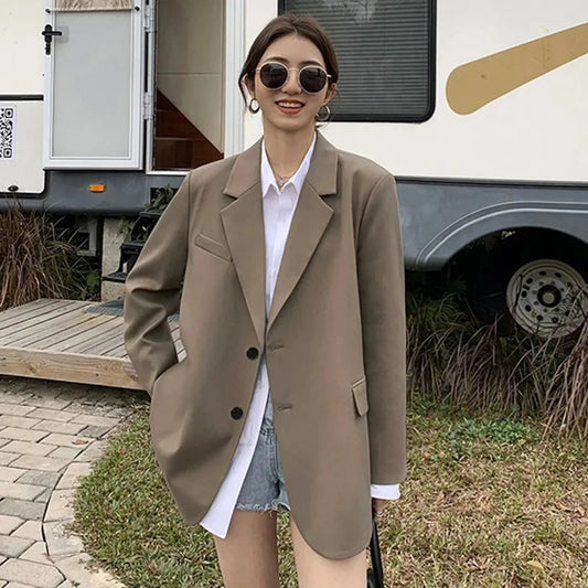 Women's Long Sleeve Blazer Spring Autumn Korean Fashion Casual Loose Office Coat Versatile Spring Autumn New Arrivals