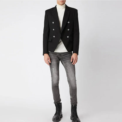 Men's Slim Fit Peak Lapel Double Breasted Blazer Jacket Fashion Male Coat Business Casual for Party Banquet Spring Autumn Coat