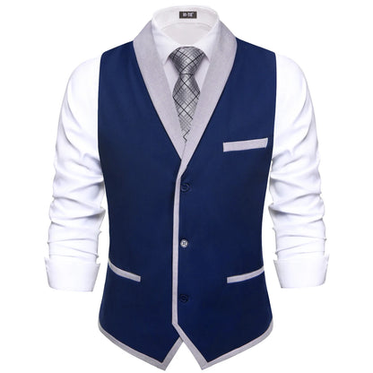 Men's Double Breasted Waistcoat with Necktie Pocket Square and Cufflinks – Black & Blue