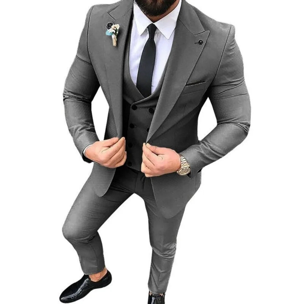 Ensemble de 3 costumes de smoking pour homme avec blazer, gilet simple boutonnage et pantalon pour mariage et occasions professionnelles décontractées