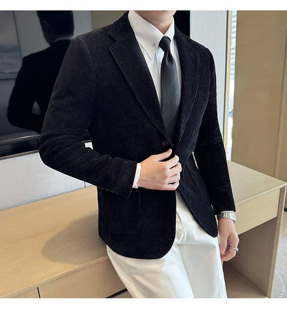 Autumn Winter New Chenille Velvet Suit Jacket Men's Casual Business Fashion Formal Party Coats  Tailcoat Men's Clothing 4XL-M