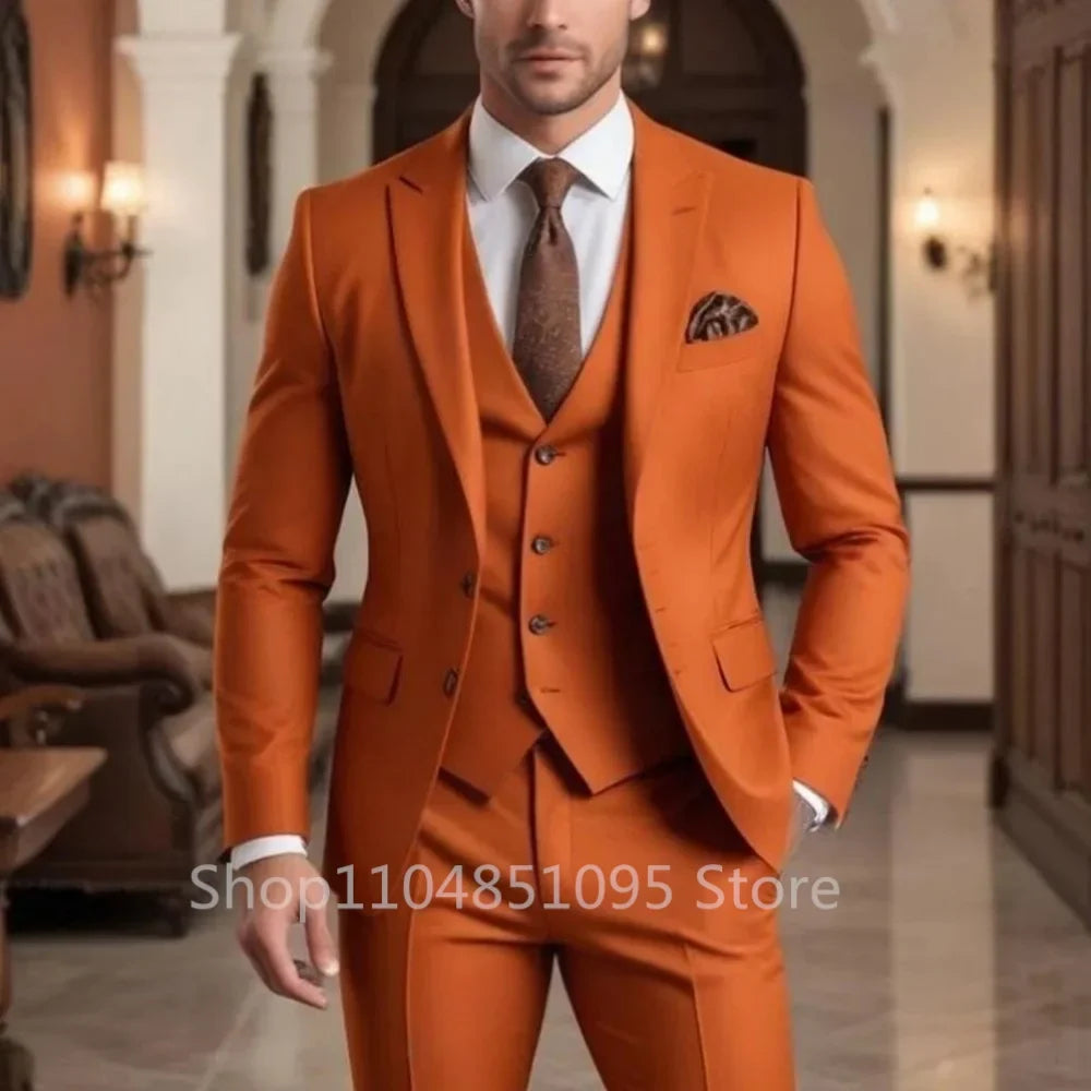 Men's 3-Piece Slim Fit Suit – Blazer, Vest & Pants Set for Wedding & Business