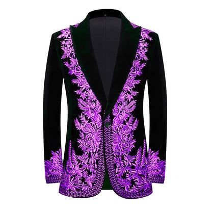Customied Embroidery Groom Wedding Men's Suit Jackets Black Velvet Slim Fit Stylish Handsome Formal Blazers Banquet Prom Tuxedo