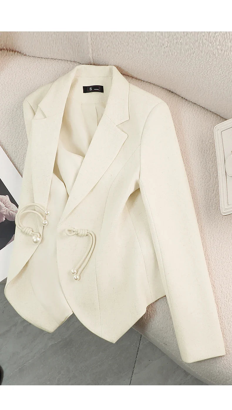 Elegant National Style Buckle Pants Suit  2024 Autumn New Professional Temperament Slim Blazer And Pants Office Ladies Work Wear