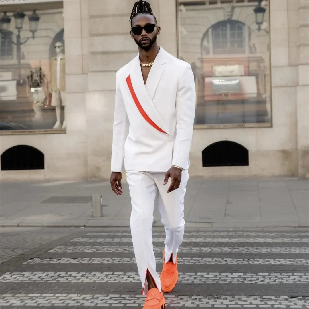 Hip Hop Men's Casual Slim Fit Suit Blazer Double Breasted Notched Lapel Two Piece Jacket Pants Set Terno Masculino