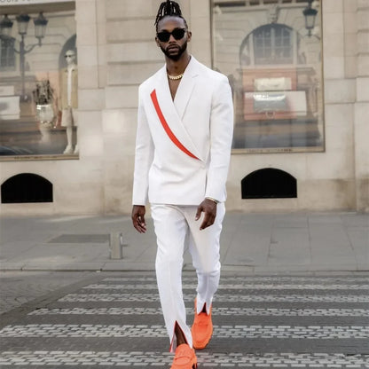 Hip Hop Men's Casual Slim Fit Suit Blazer Double Breasted Notched Lapel Two Piece Jacket Pants Set Terno Masculino