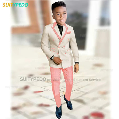 Fashion Suit For Boys Evening Dinner Tailor-made High Quality Outfits Fashion Children Double Breasted Blazer Pants Two Pieces